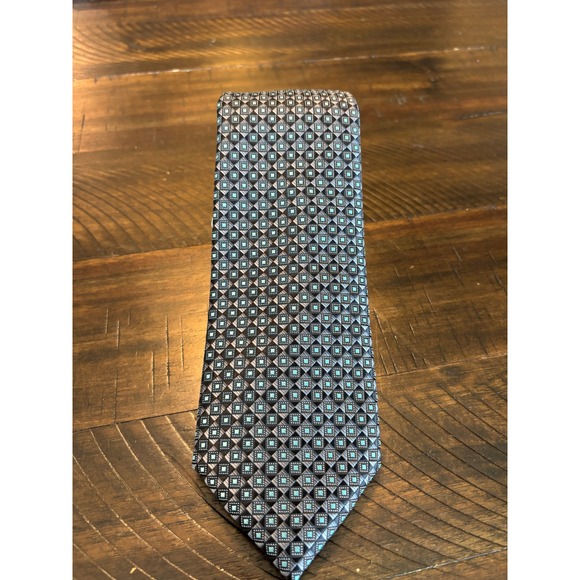 NWT Perry Ellis Portfolio Men's Necktie Black Blue Geometric Pattern Dress - Picture 1 of 4